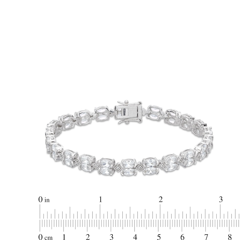 Oval White Lab-Created Sapphire Bezel-Set Double Row Alternating Bracelet in Sterling Silver - 7.25"