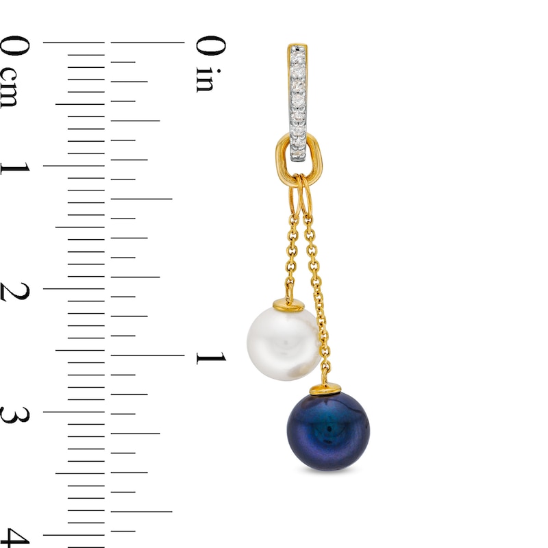 Main Image 3 of 7.0mm Black and White Freshwater Cultured Pearl with 1/10 CT. T.W. Diamond Double Chain Drop Earrings in 10K Gold