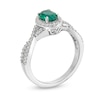 Thumbnail Image 3 of Oval Lab-Created Emerald and White Lab-Created Sapphire Frame Twist Shank Ring in Sterling Silver