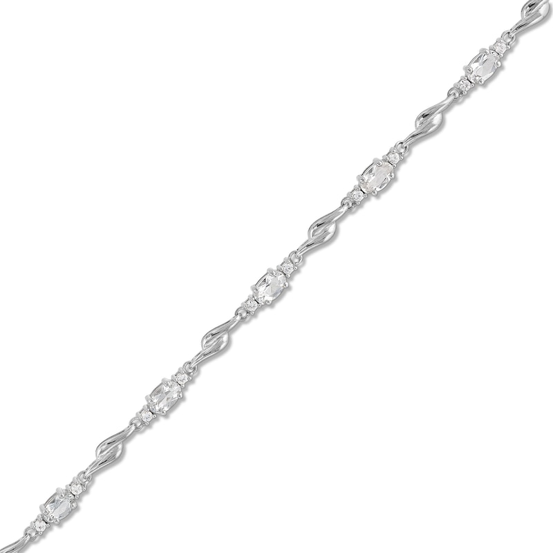 Main Image 1 of Oval and Round White Lab-Created Sapphire Bypass Link Alternating Bracelet in Sterling Silver - 7.25”