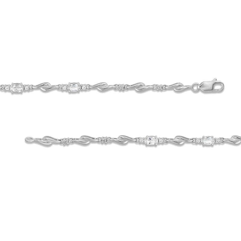 Main Image 3 of Oval and Round White Lab-Created Sapphire Bypass Link Alternating Bracelet in Sterling Silver - 7.25”