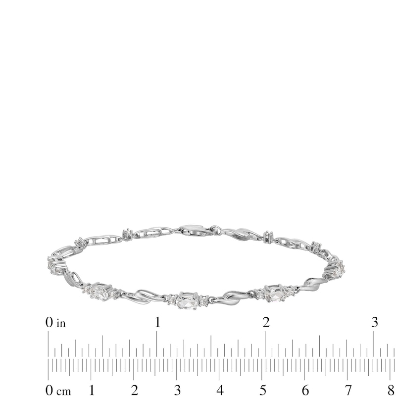 Main Image 4 of Oval and Round White Lab-Created Sapphire Bypass Link Alternating Bracelet in Sterling Silver - 7.25”