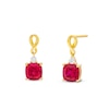 Thumbnail Image 1 of Cushion-Cut Lab-Created Ruby and White Lab-Created Sapphire Drop Earrings in Sterling Silver with 14K Gold Plate