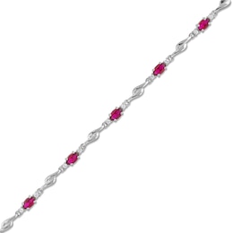 Oval Lab-Created Ruby and White Lab-Created Sapphire Bypass Link Alternating Bracelet in Sterling Silver - 7.25”