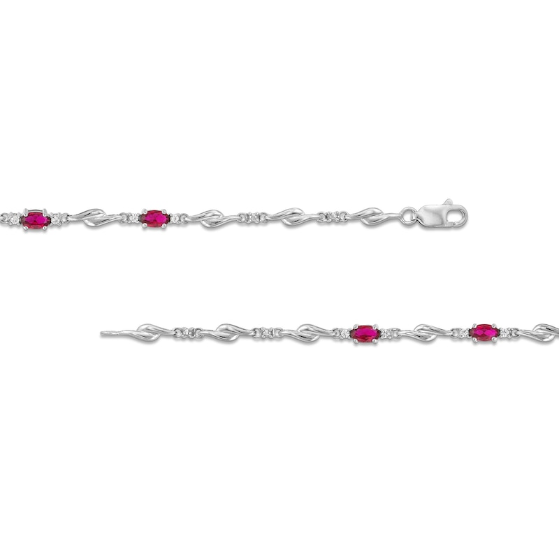 Oval Lab-Created Ruby and White Lab-Created Sapphire Bypass Link Alternating Bracelet in Sterling Silver - 7.25”