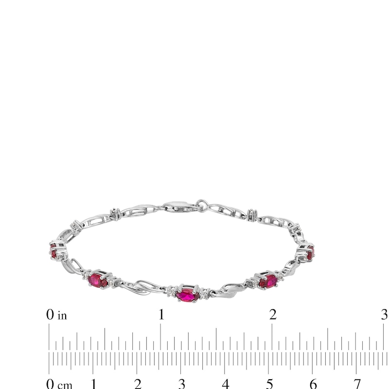 Main Image 4 of Oval Lab-Created Ruby and White Lab-Created Sapphire Bypass Link Alternating Bracelet in Sterling Silver - 7.25”