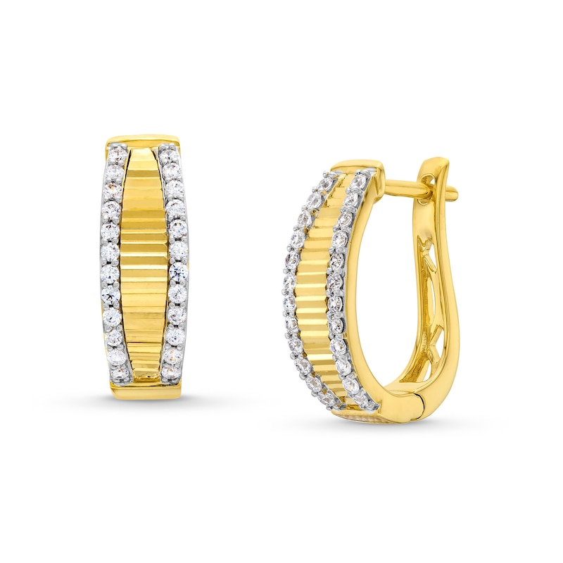 Main Image 1 of 1/2 CT. T.W. Diamond Edge Ribbed Stripe Hoop Earrings in 10K Gold