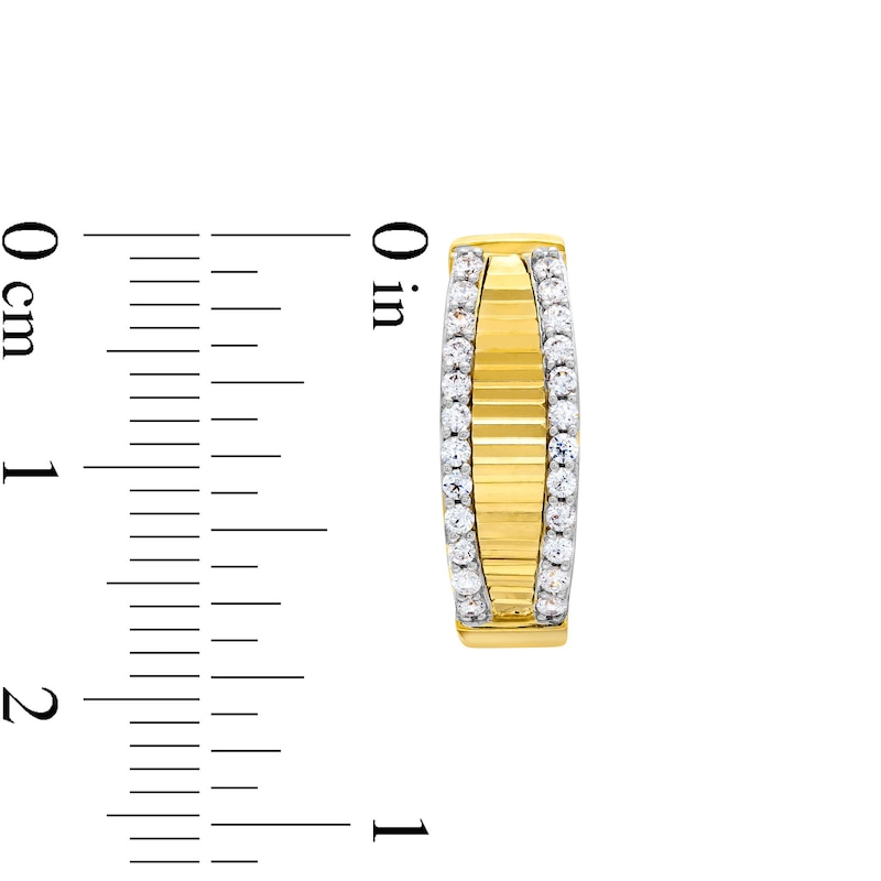 Main Image 3 of 1/2 CT. T.W. Diamond Edge Ribbed Stripe Hoop Earrings in 10K Gold