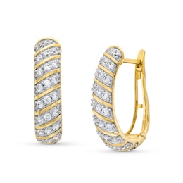 1 CT. T.W. Diamond Slant Trios Hoop Earrings in 10K Gold