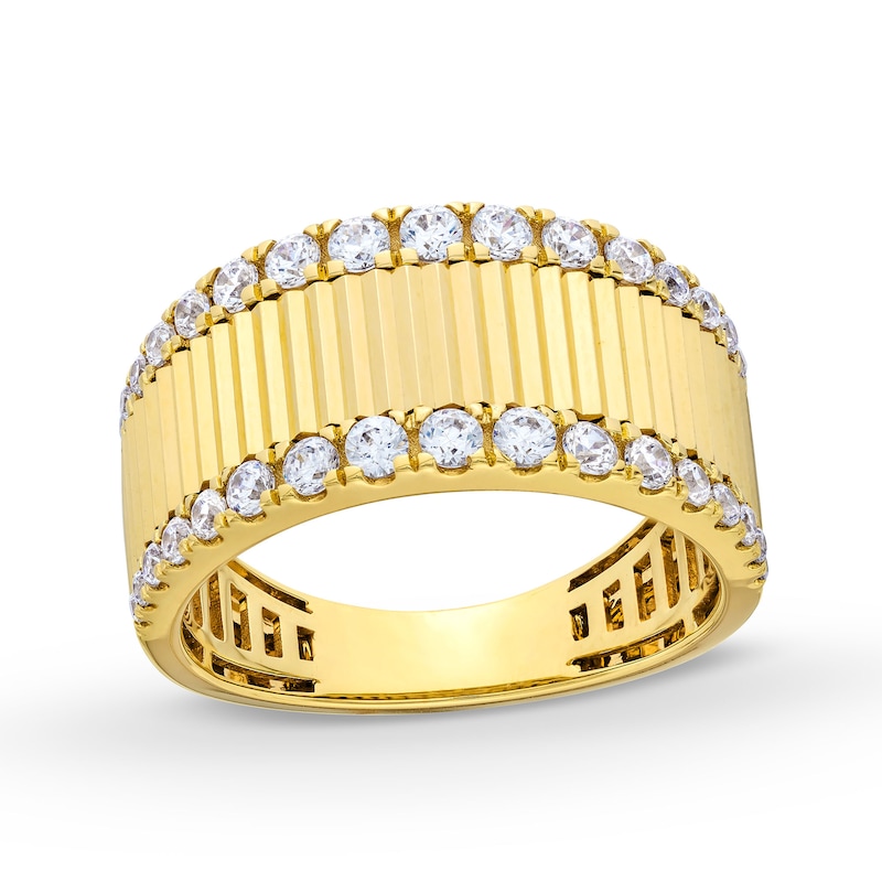 Main Image 1 of 5/8 CT. T.W. Diamond Edge Ribbed Stripe Band in 10K Gold