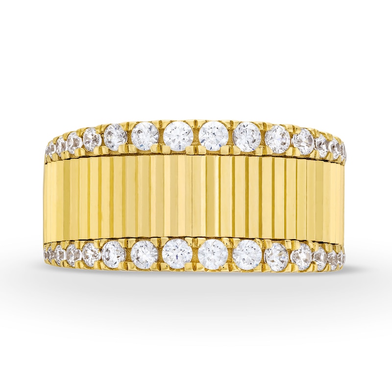 Main Image 4 of 5/8 CT. T.W. Diamond Edge Ribbed Stripe Band in 10K Gold