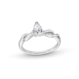 1/2 CT. Pear-Shaped Diamond Solitaire Twist Shank Ring in 14K White Gold