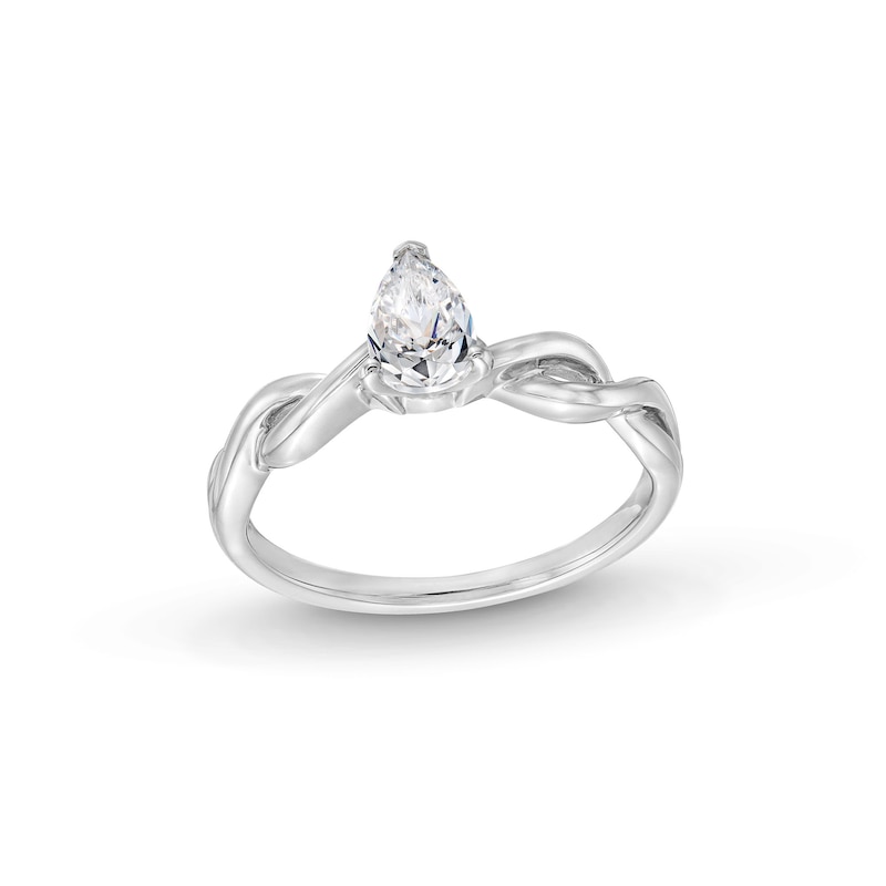 Main Image 1 of 1/2 CT. Pear-Shaped Diamond Solitaire Twist Shank Ring in 14K White Gold