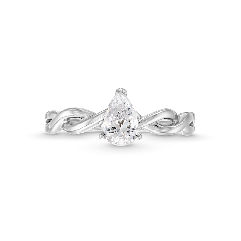 Main Image 4 of 1/2 CT. Pear-Shaped Diamond Solitaire Twist Shank Ring in 14K White Gold