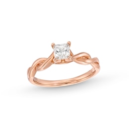 1/2 CT. Princess-Cut Diamond Solitaire Twist Shank Ring in 14K Rose Gold