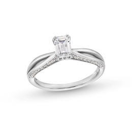 1 CT. T.W. Emerald-Cut Diamond Split Shank Engagement Ring in 14K White Gold