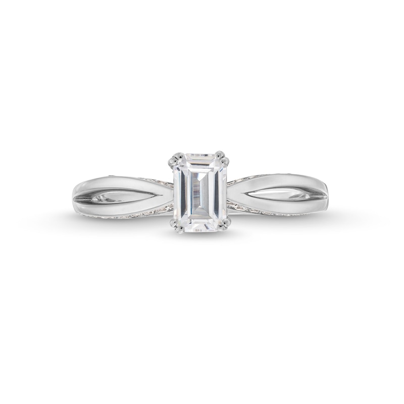 Main Image 4 of 1 CT. T.W. Emerald-Cut Diamond Split Shank Engagement Ring in 14K White Gold