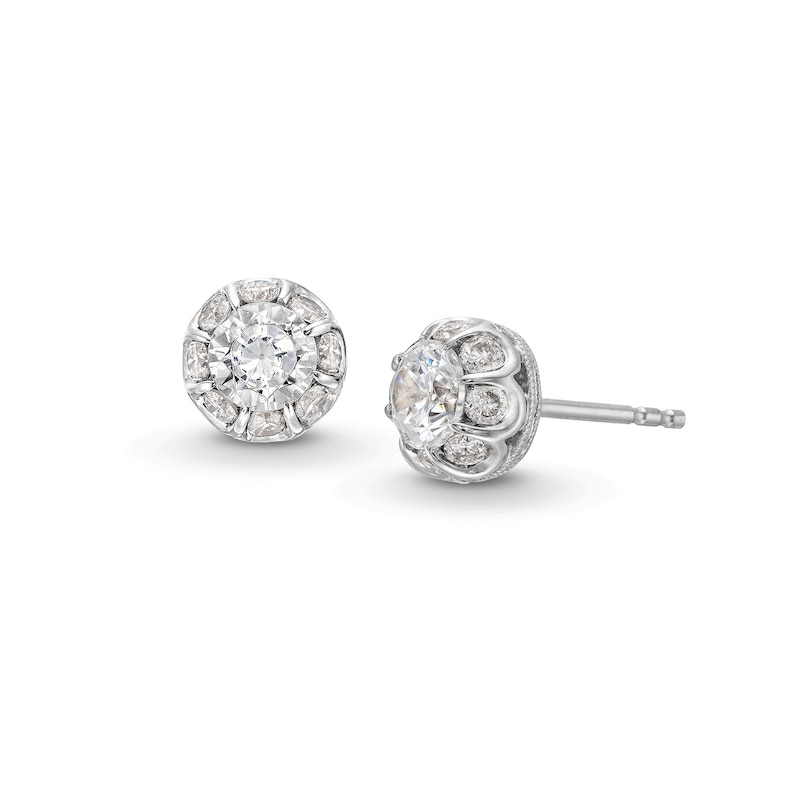 Main Image 1 of 7/8 CT. T.W. Diamond Flower Frame Stud Earrings in 14K White Gold