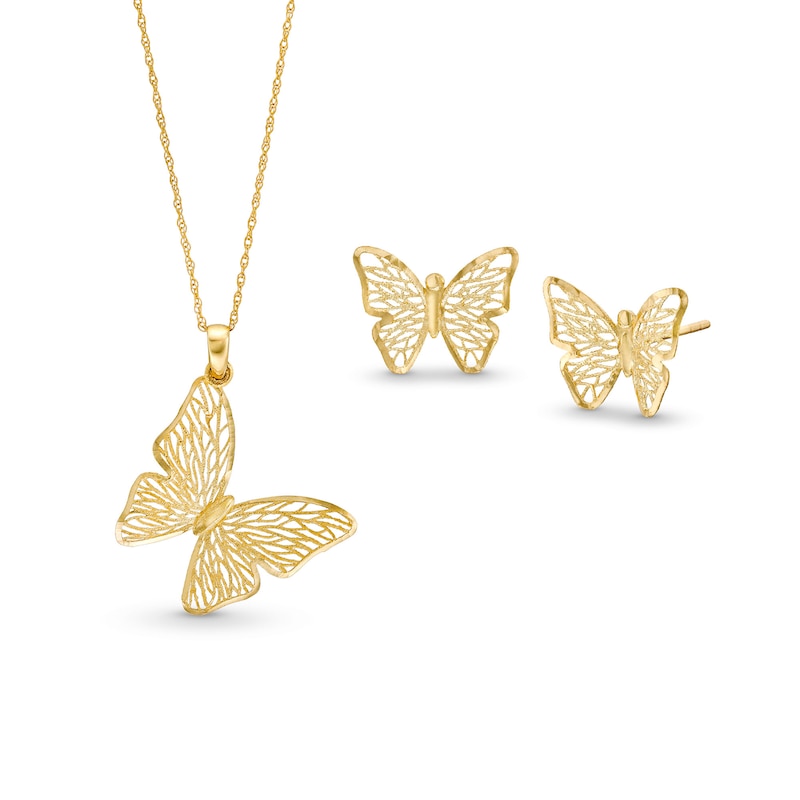 Main Image 7 of Filigree Butterfly Pendant and Stud Earrings Gift Set in 10K Gold