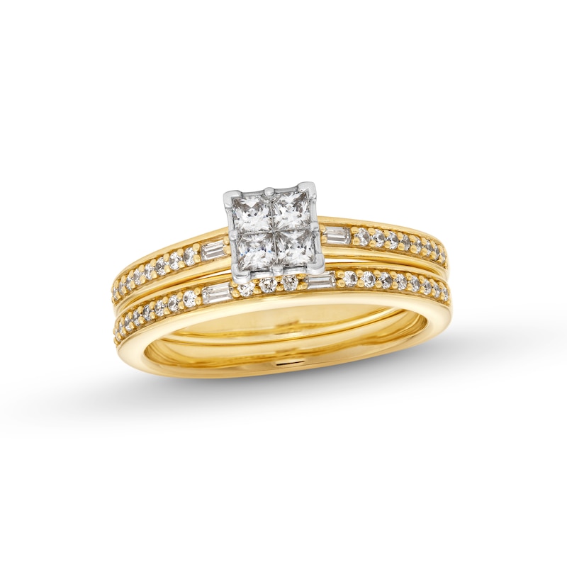 1/2 CT. T.W. Quad Princess-Cut Diamond Bridal Set in 10K Gold