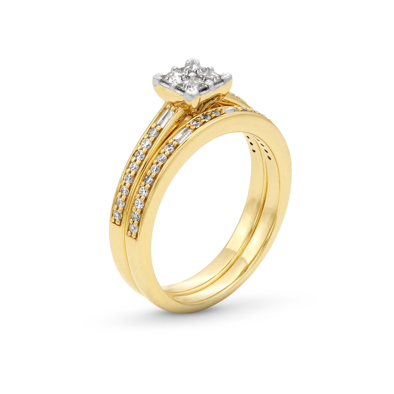 1/2 CT. T.W. Quad Princess-Cut Diamond Bridal Set in 10K Gold