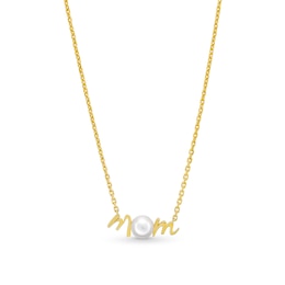 6.0-6.5mm Button Freshwater Cultured Pearl &quot;MOM&quot; Necklace in Sterling Silver with 14K Gold Plate