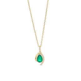 Pear-Shaped Lab-Created Emerald and White Lab-Created Sapphire Split Pendant in Sterling Silver with 18K Gold Plate