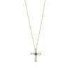 Thumbnail Image 1 of Lab-Created Emerald and 1/20 CT. T.W. Diamond Windmill Cross Pendant in 10K Gold