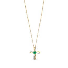 Lab-Created Emerald and 1/20 CT. T.W. Diamond Windmill Cross Pendant in 10K Gold