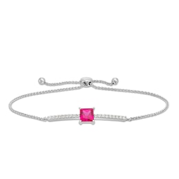 6.0mm Princess-Cut Lab-Created Ruby and White Lab-Created Sapphire Bolo Bracelet in Sterling Silver - 9&quot;