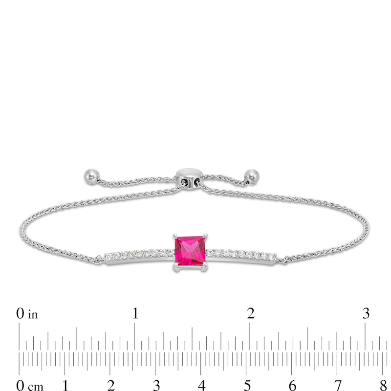 Main Image 3 of 6.0mm Princess-Cut Lab-Created Ruby and White Lab-Created Sapphire Bolo Bracelet in Sterling Silver - 9&quot;