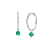 Thumbnail Image 1 of 6.5mm Lab-Created Emerald and White Lab-Created Sapphire Dangle Hoop Earrings in Sterling Silver