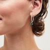 Thumbnail Image 2 of 6.5mm Lab-Created Emerald and White Lab-Created Sapphire Dangle Hoop Earrings in Sterling Silver