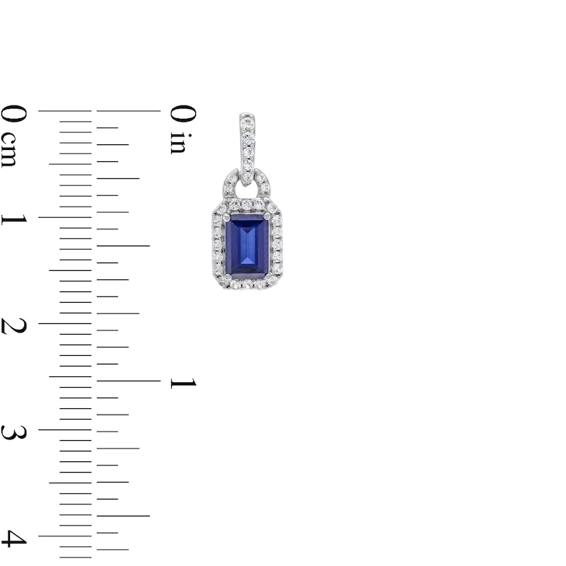 Main Image 5 of Emerald-Cut Blue and White Lab-Created Sapphire Doorknocker Pendant, Ring and Drop Earrings Set in Sterling Silver