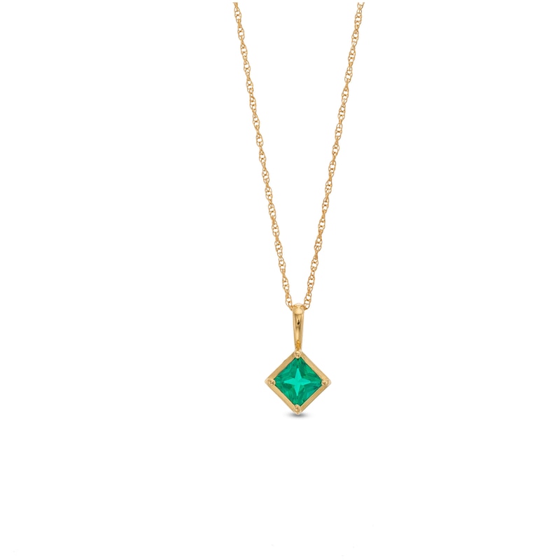 Main Image 1 of 4.0mm Tilted Princess-Cut Lab-Created Emerald Solitaire Pendant in 10K Gold