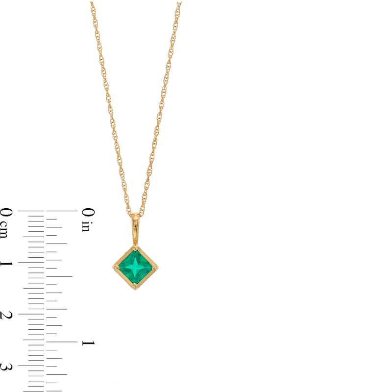 Main Image 3 of 4.0mm Tilted Princess-Cut Lab-Created Emerald Solitaire Pendant in 10K Gold