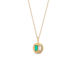 Baguette Lab-Created Emerald and White Lab-Created Sapphire Duo Disc Pendant in 10K Gold