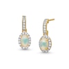 Thumbnail Image 1 of Oval Opal and White Lab-Created Sapphire Frame Drop Earrings in 10K Gold