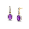 Thumbnail Image 1 of Oval Amethyst and White Lab-Created Sapphire Frame Drop Earrings in 10K Gold