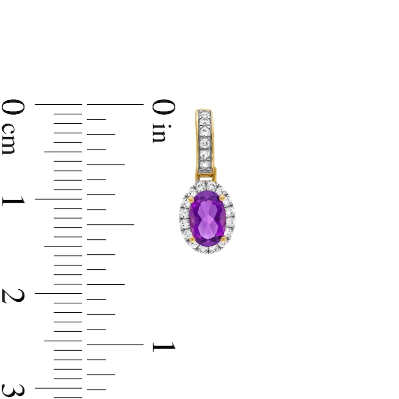 Main Image 3 of Oval Amethyst and White Lab-Created Sapphire Frame Drop Earrings in 10K Gold