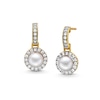 Thumbnail Image 1 of 5.0mm Freshwater Cultured Pearl and White Lab-Created Sapphire Frame Drop Earrings in 10K Gold