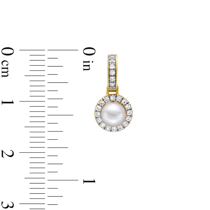 Main Image 3 of 5.0mm Freshwater Cultured Pearl and White Lab-Created Sapphire Frame Drop Earrings in 10K Gold