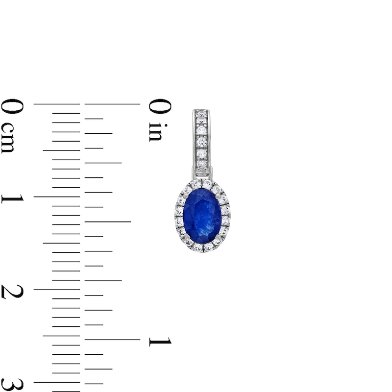 Main Image 3 of Oval Blue Natural Sapphire and White Lab-Created Sapphire Frame Drop Earrings in 10K Gold