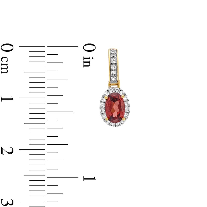 Main Image 3 of Oval Garnet and White Lab-Created Sapphire Frame Drop Earrings in 10K Gold