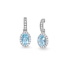 Thumbnail Image 1 of Oval Aquamarine and White Lab-Created Sapphire Frame Drop Earrings in 10K Gold