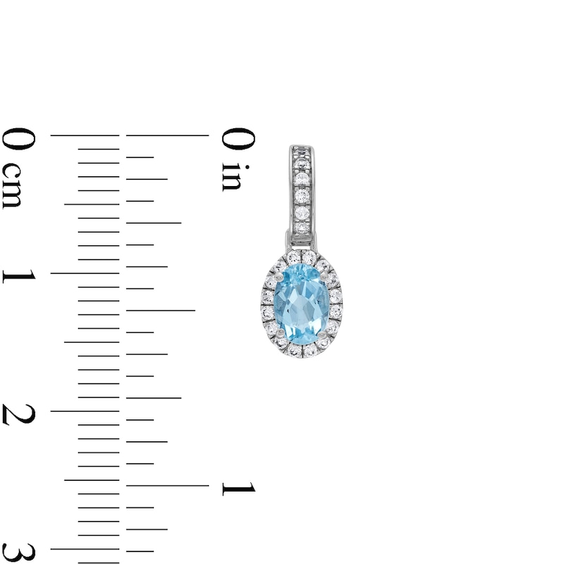 Main Image 3 of Oval Aquamarine and White Lab-Created Sapphire Frame Drop Earrings in 10K Gold