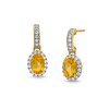 Thumbnail Image 1 of Oval Citrine and White Lab-Created Sapphire Frame Drop Earrings in 10K Gold