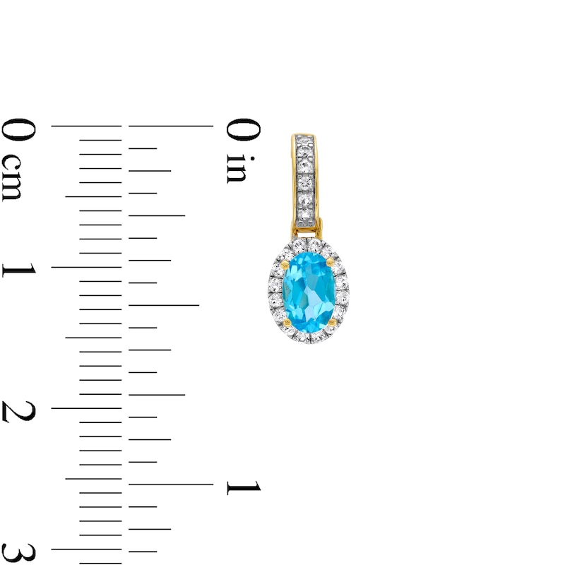 Oval Swiss Blue Topaz and White Lab-Created Sapphire Frame Drop Earrings in 10K Gold