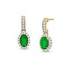 Thumbnail Image 0 of Oval Emerald and White Lab-Created Sapphire Frame Drop Earrings in 10K Gold