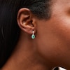 Thumbnail Image 1 of Oval Emerald and White Lab-Created Sapphire Frame Drop Earrings in 10K Gold